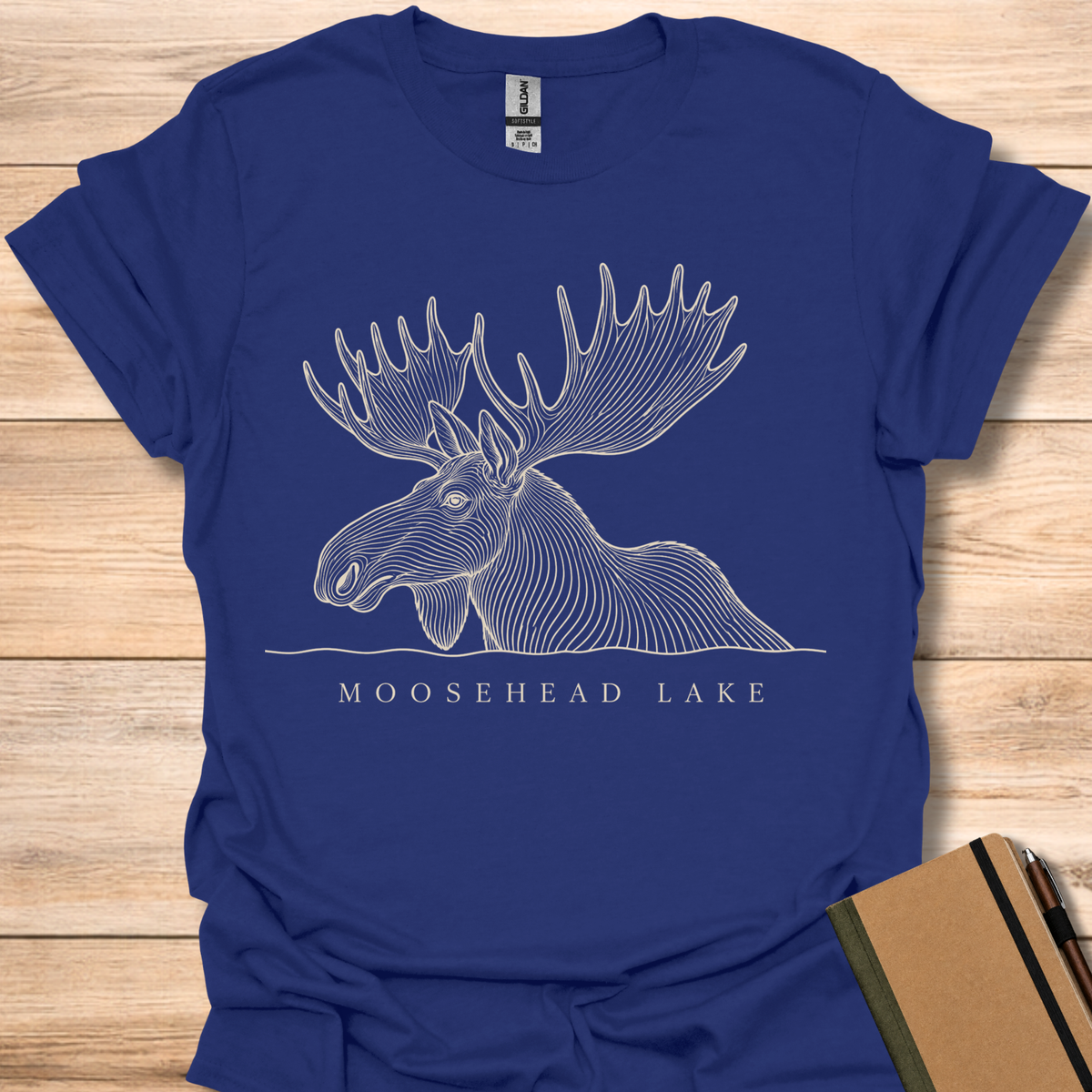 Moosehead Lake Moose Line Art - Navy