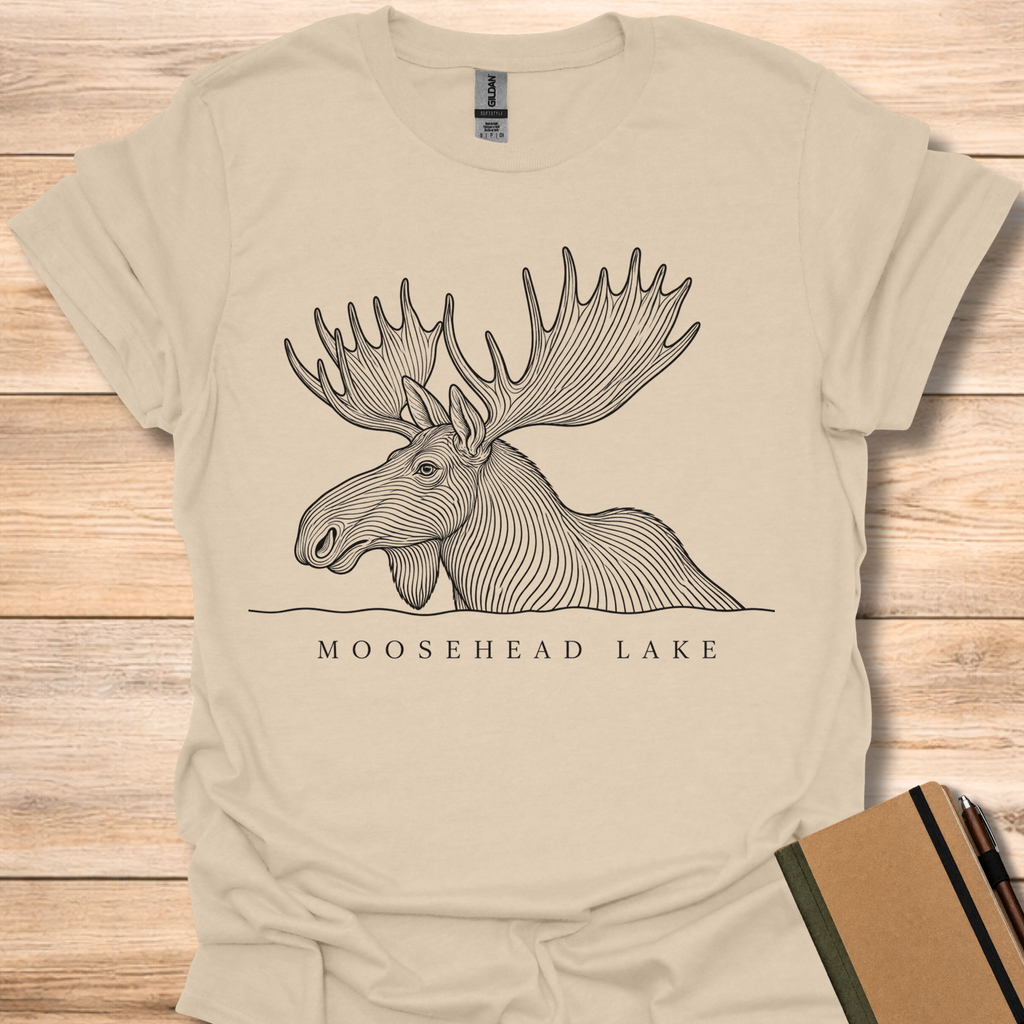 Moosehead Lake Moose Line Art - Sand