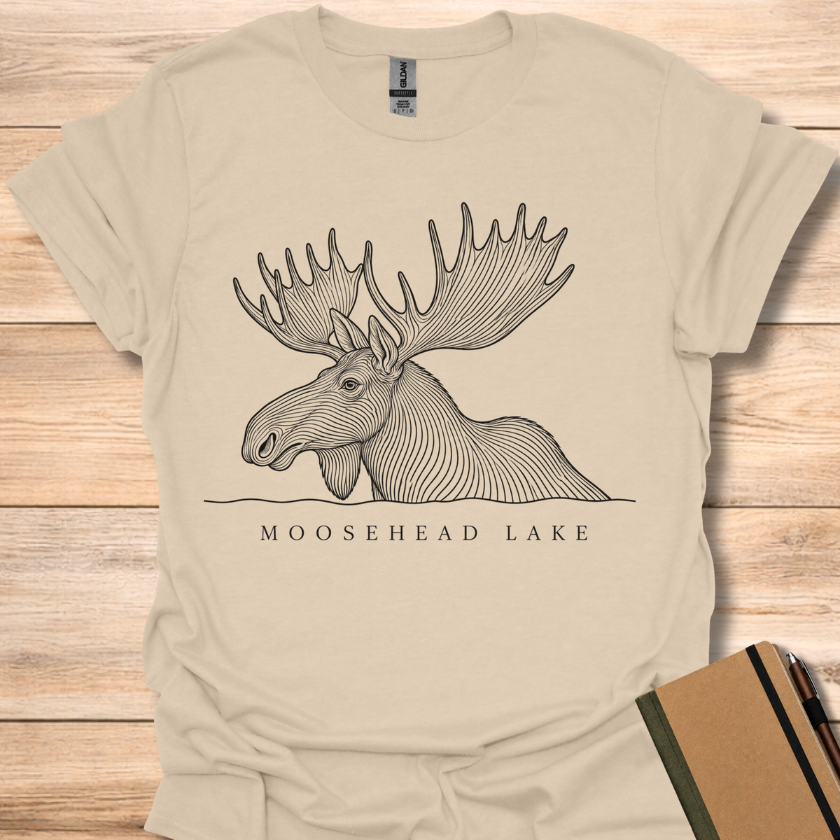Moosehead Lake Moose Line Art - Sand