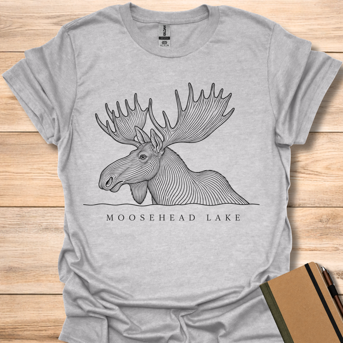 Moosehead Lake Moose Line Art - Sport Grey