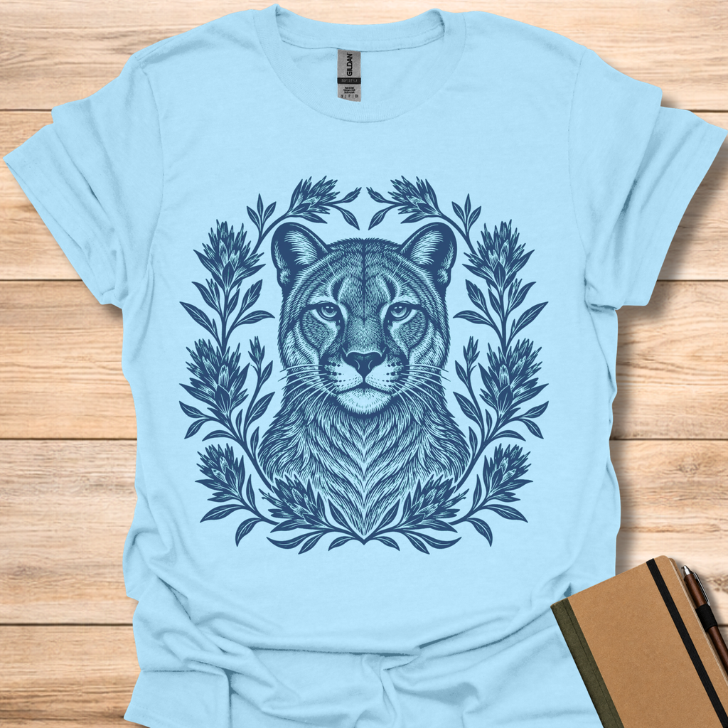 Mountain Lion Block Print - Light Blue