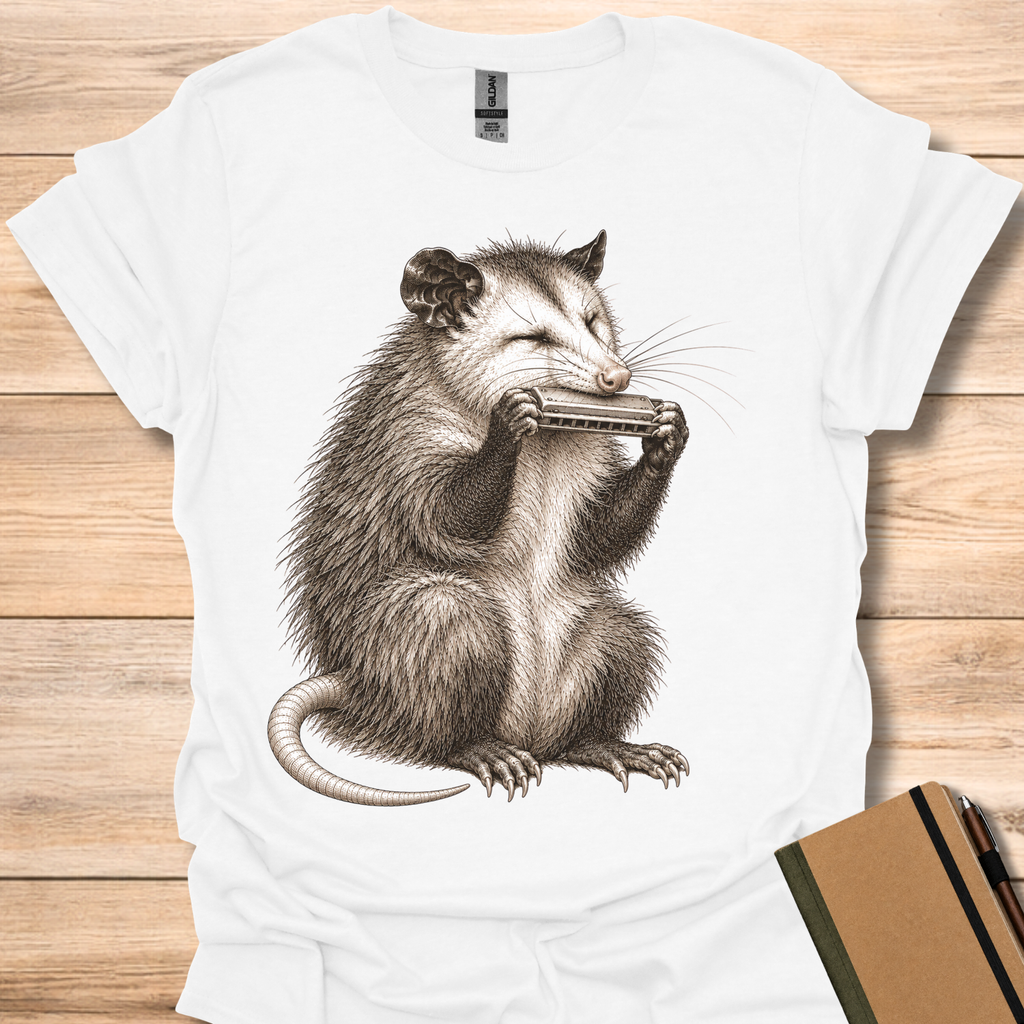 Opossum On Harmonica - White