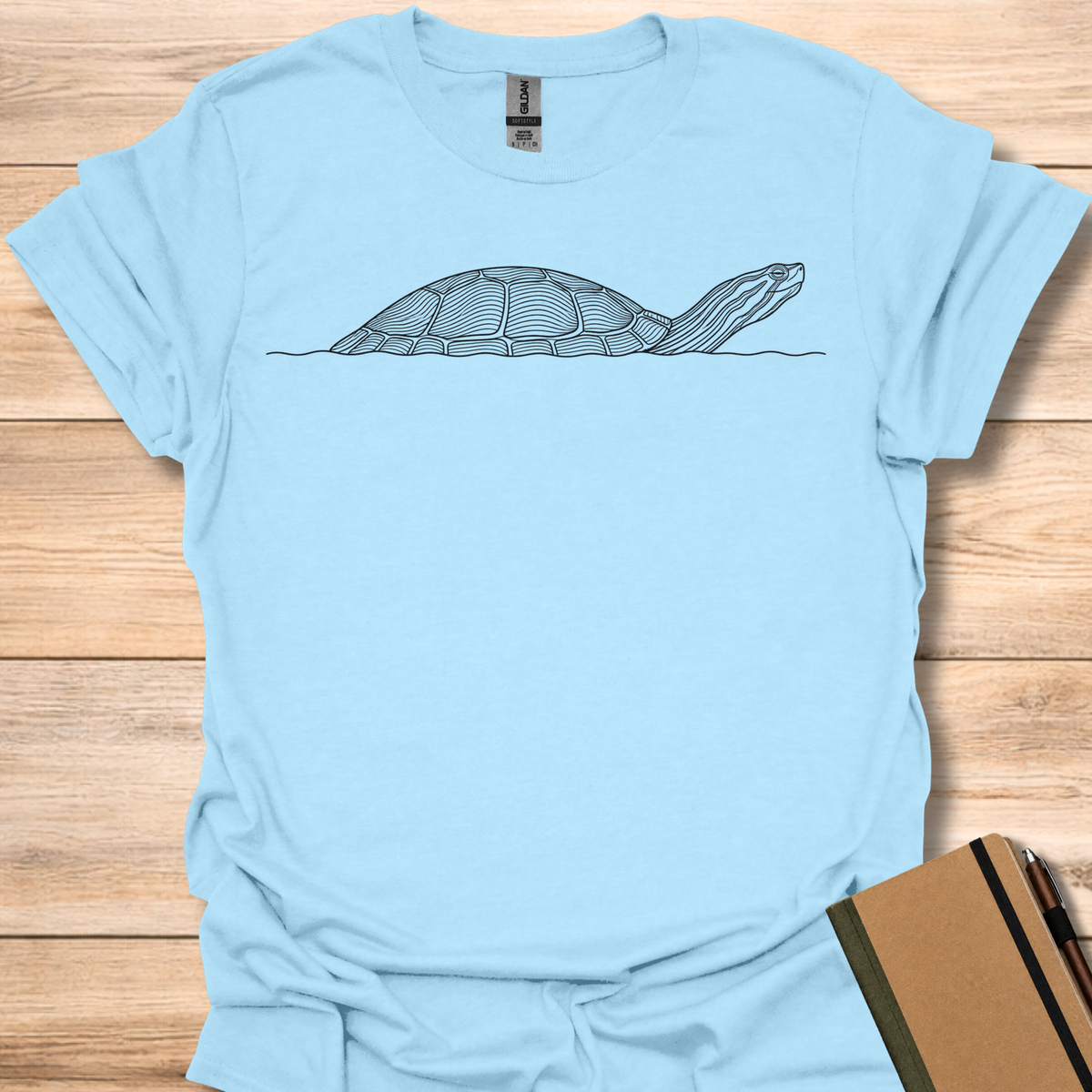 Painted Turtle Line Art - Light Blue