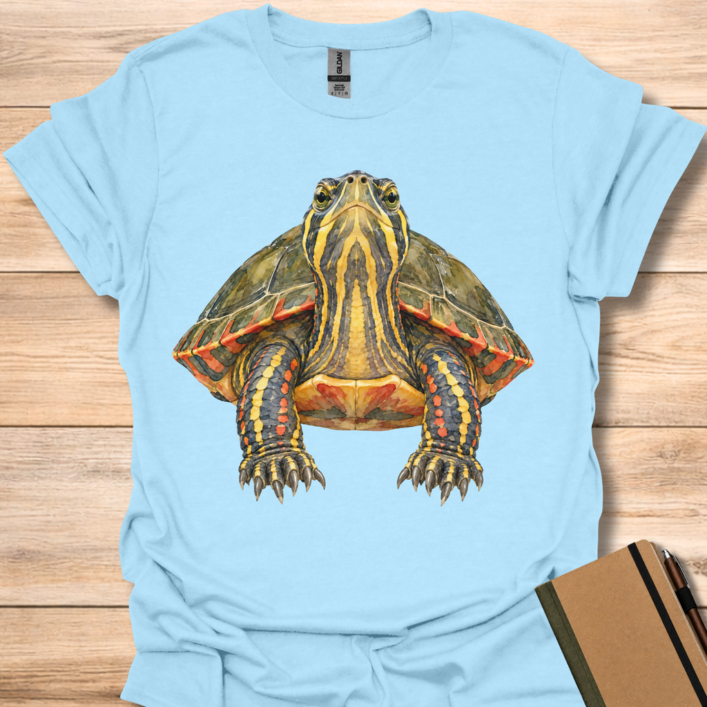 Painted Turtle Watercolor Portrait - Light Blue