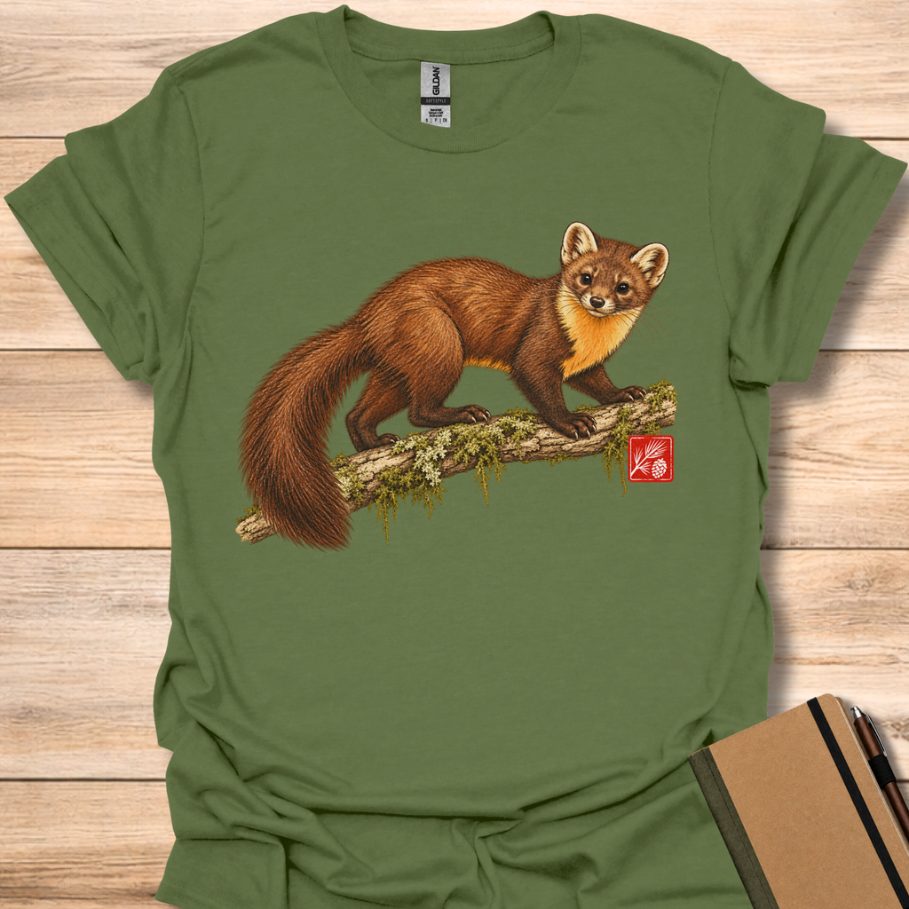 Pine Marten Engraving - Military Green