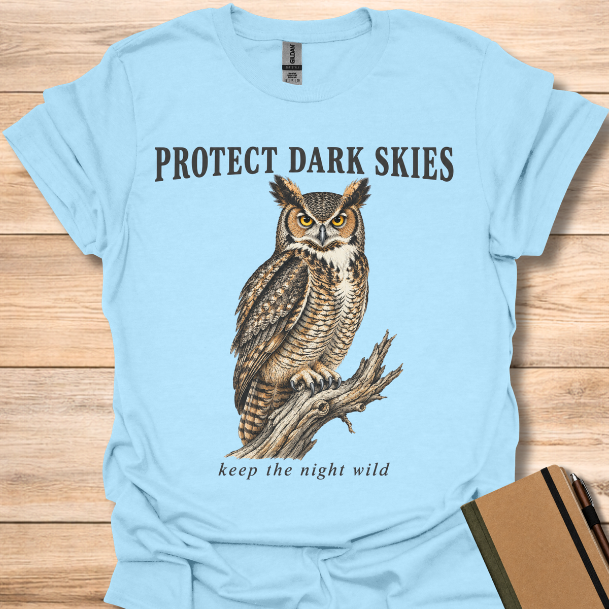 Protect Dark Skies Great Horned Owl - Light Blue