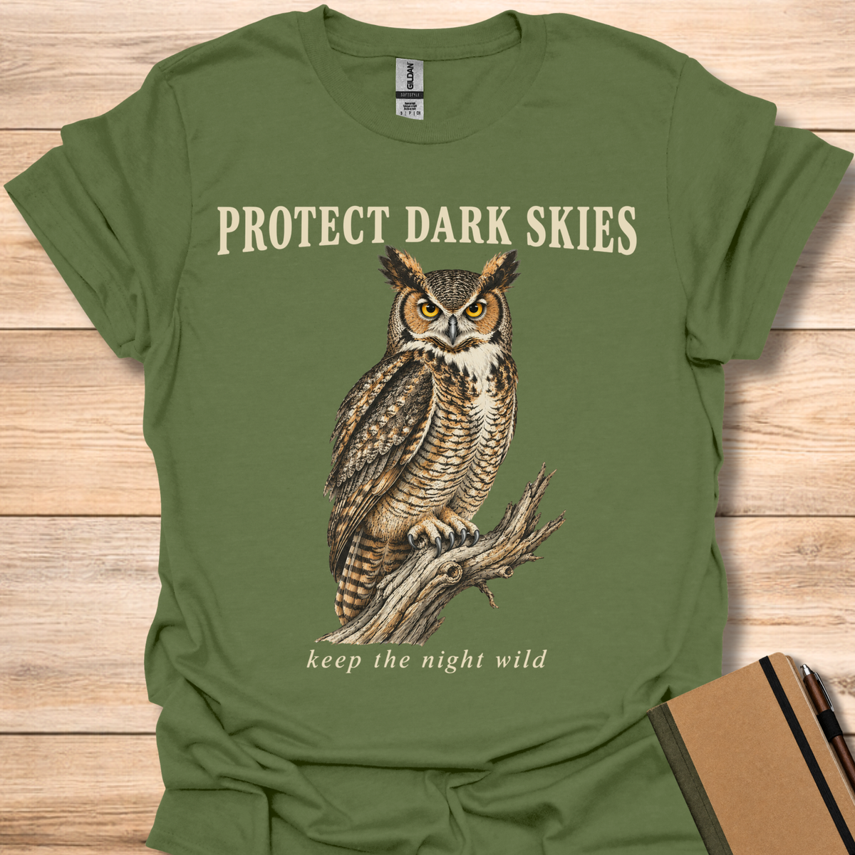Protect Dark Skies Great Horned Owl - Military Green