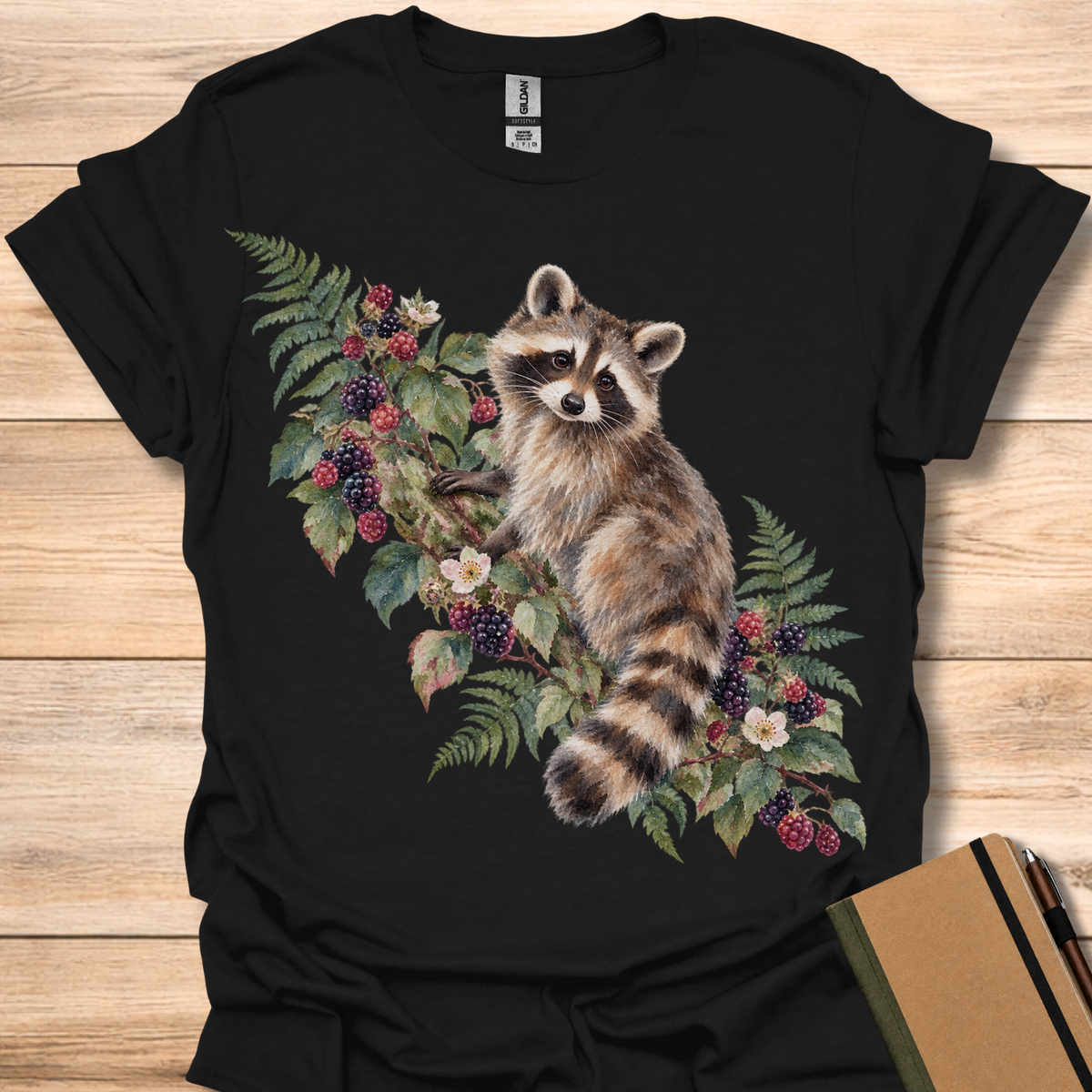 Raccoon Blackberry Watercolor - Black