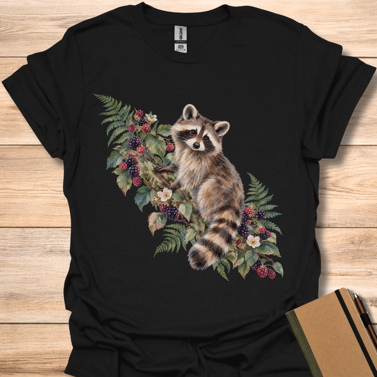 Raccoon Blackberry Watercolor - Black