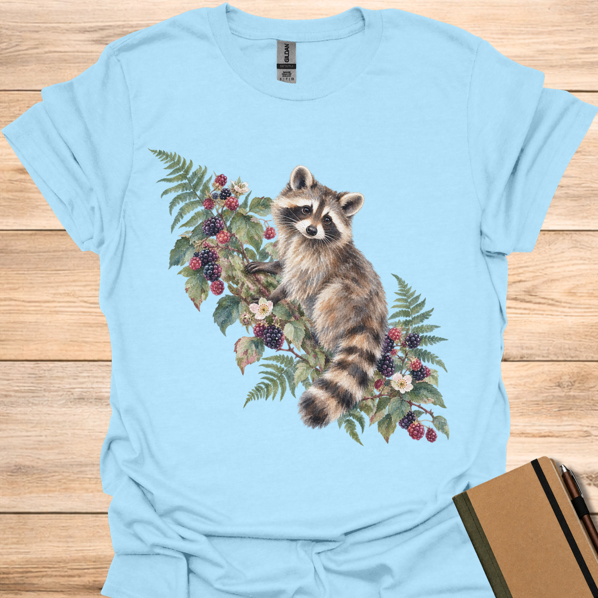 Raccoon Blackberry Watercolor - Light Blue