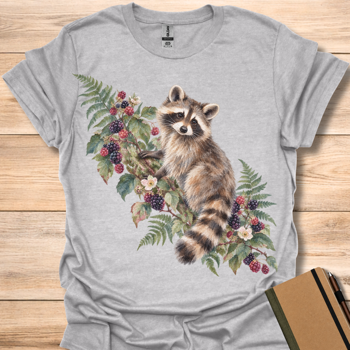 Raccoon Blackberry Watercolor - Sport Grey