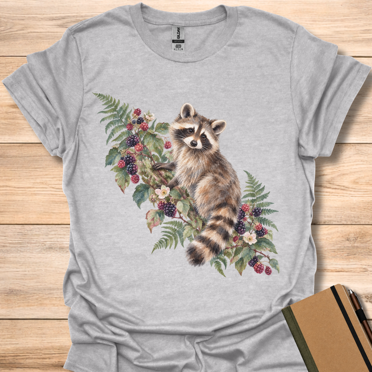 Raccoon Blackberry Watercolor - Sport Grey