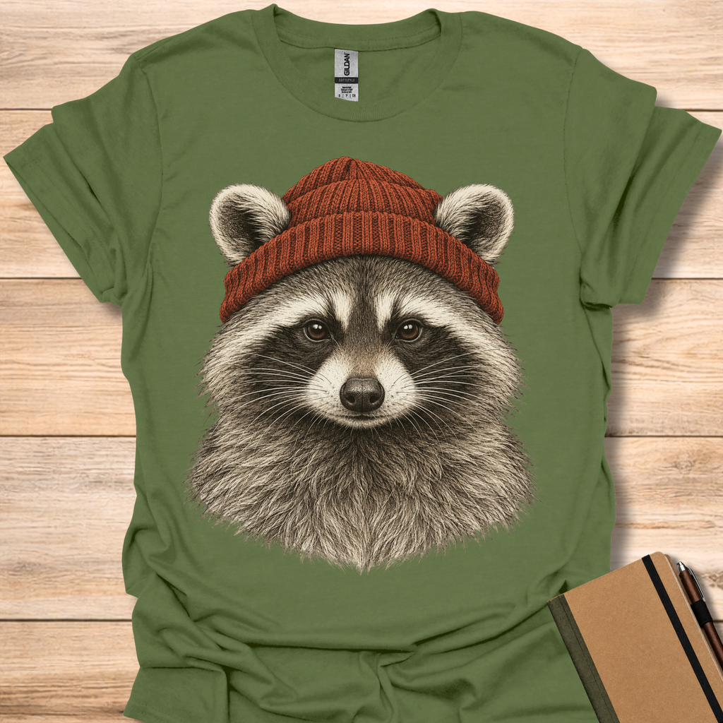 Raccoon In A Beanie - Military Green