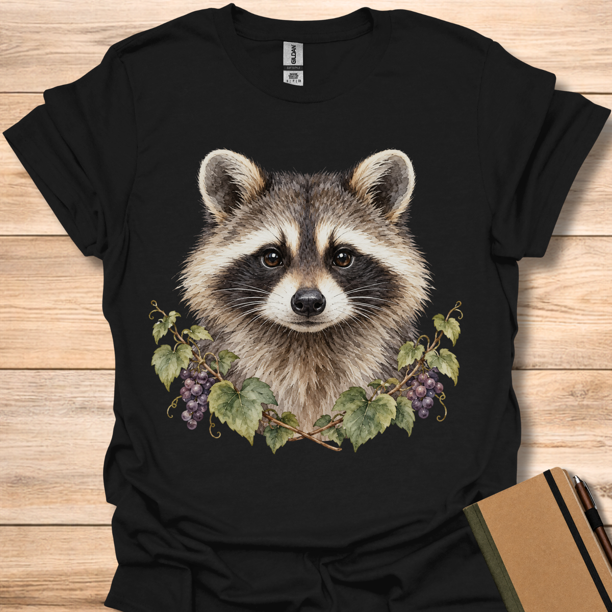 Raccoon Watercolor Portrait - Black