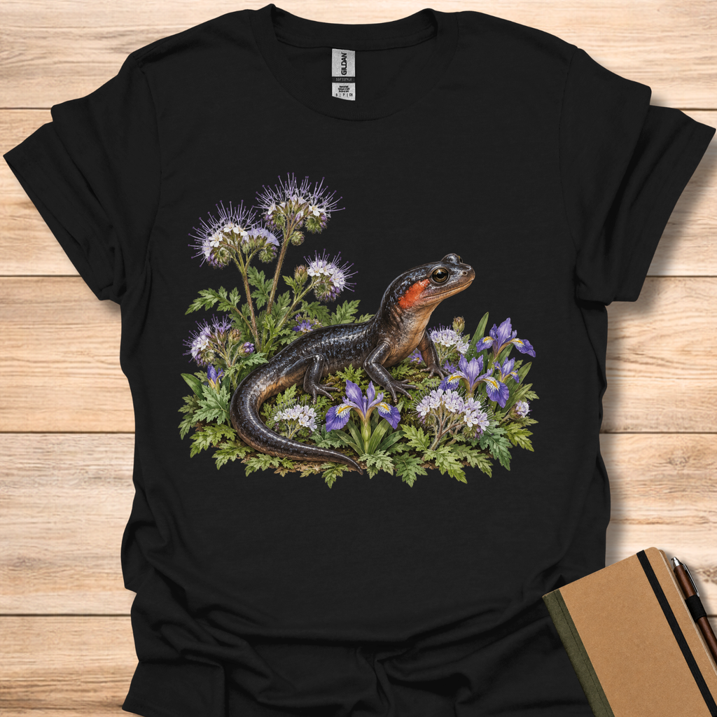 Red-Cheeked Salamander In Phacelia - Black