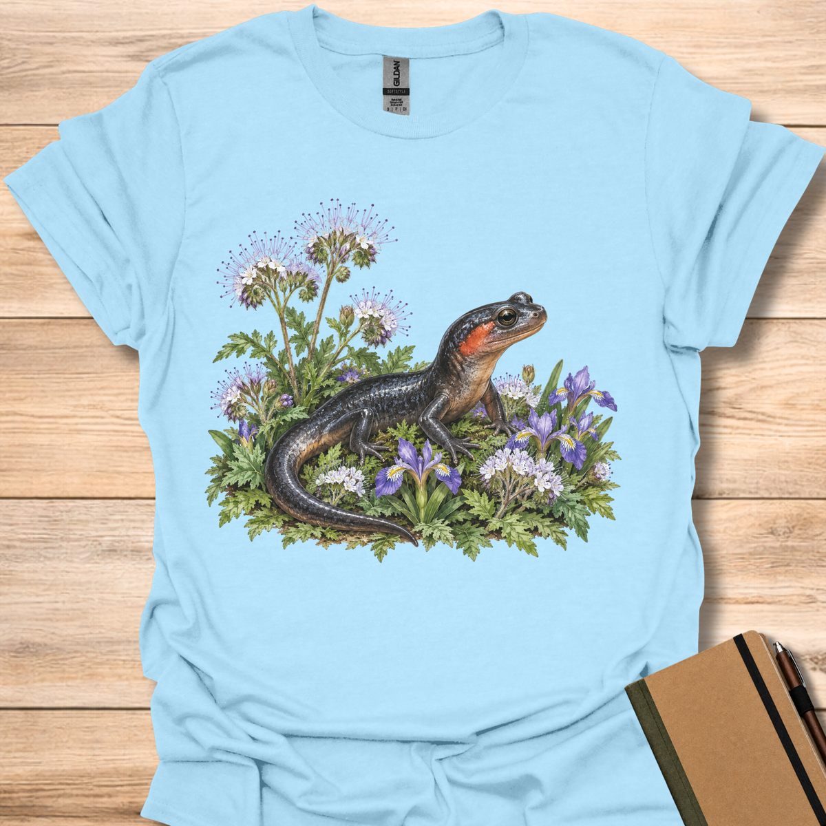 Red-Cheeked Salamander In Phacelia - Light Blue