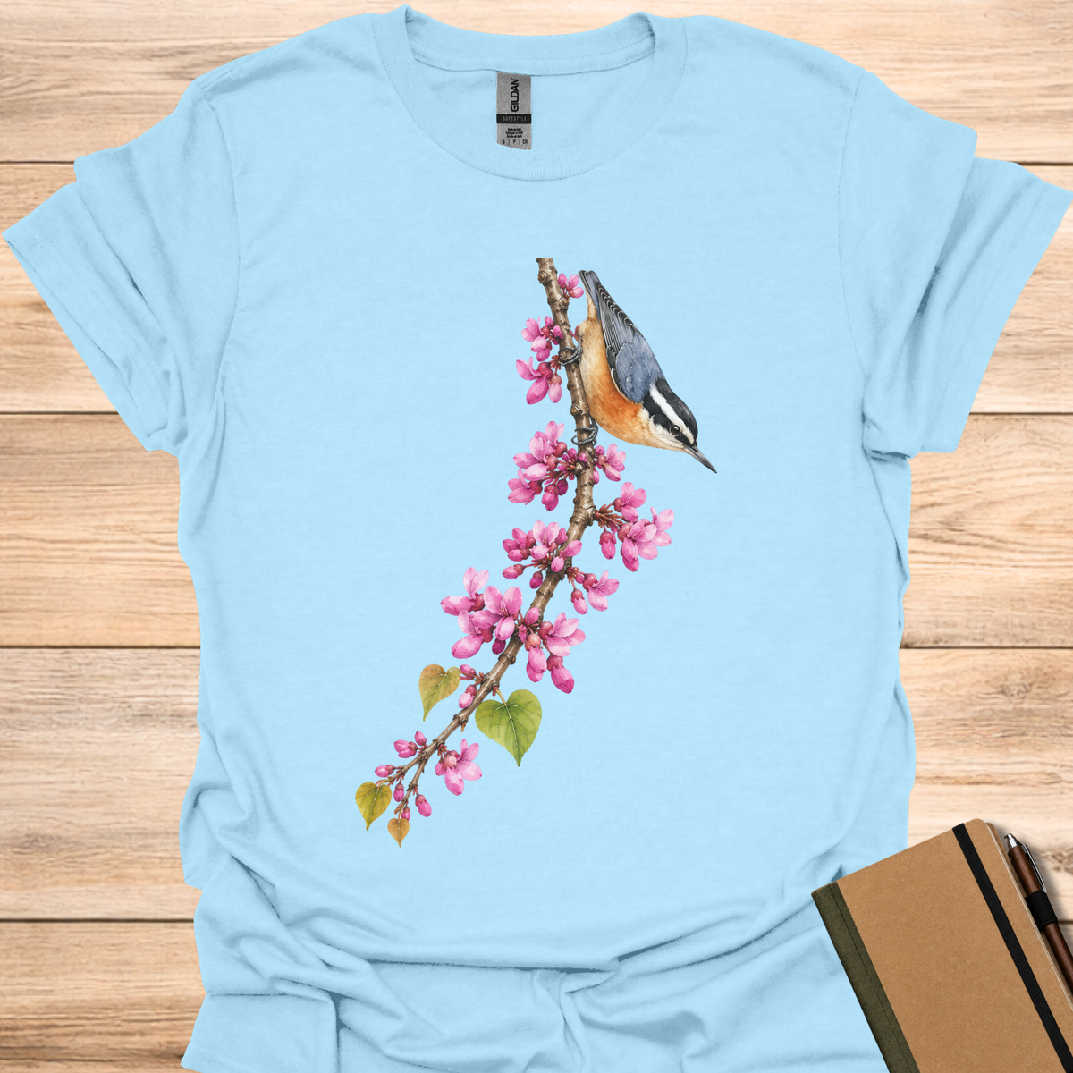 Red-breasted Nuthatch On Redbud - Light Blue