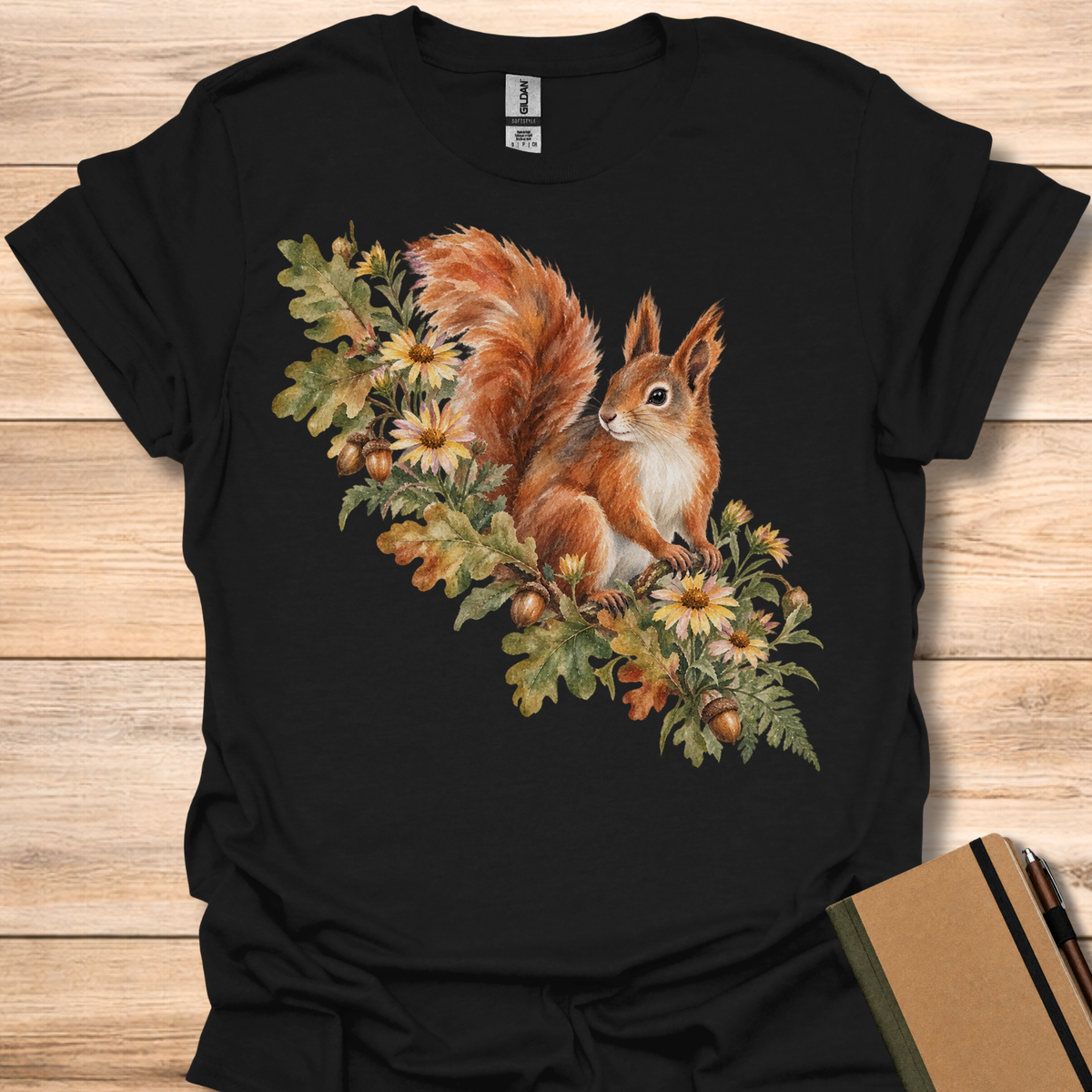 Red Squirrel Oak & Aster Watercolor T-Shirt