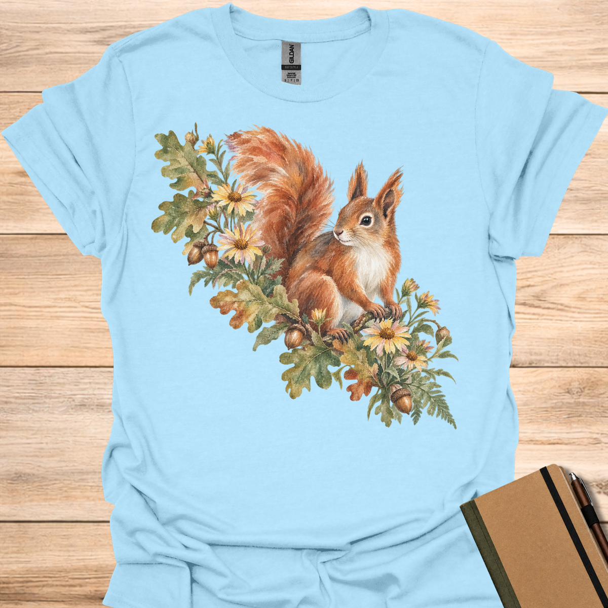Red Squirrel Oak & Aster Watercolor T-Shirt