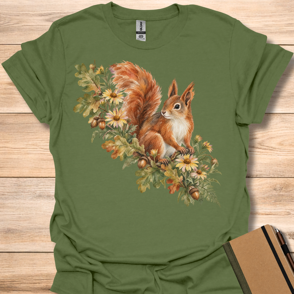 Red Squirrel Oak & Aster Watercolor T-Shirt