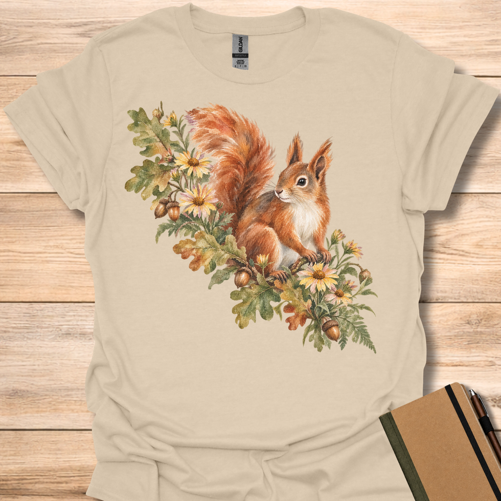Red Squirrel Oak & Aster Watercolor T-Shirt