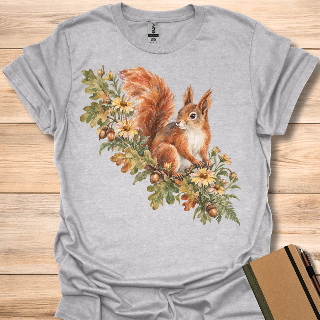 Red Squirrel Oak & Aster Watercolor T-Shirt