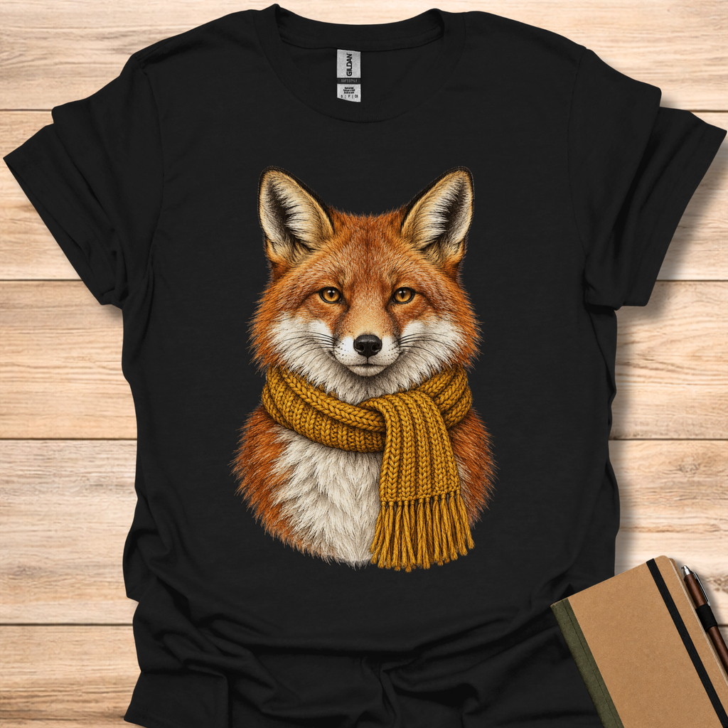Red Fox In A Knit Scarf - Black