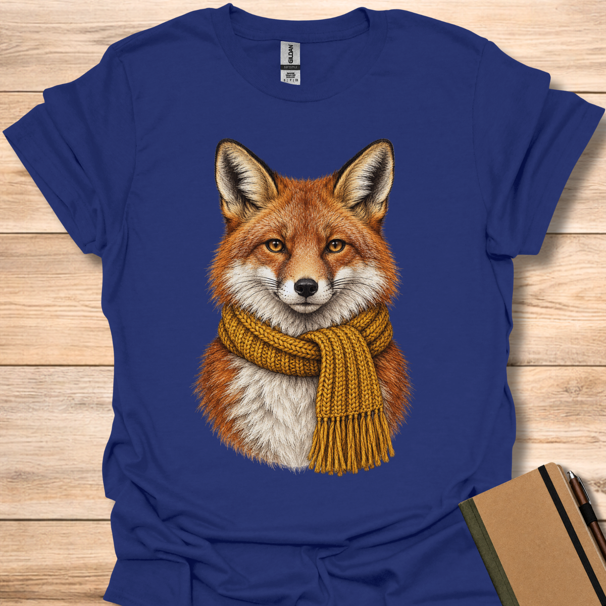 Red Fox In A Knit Scarf - Navy
