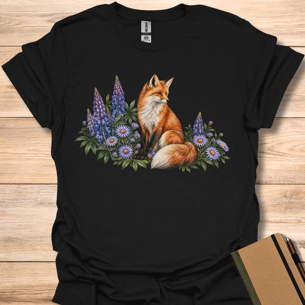 Red Fox Lupine & Aster Watercolor - Black
