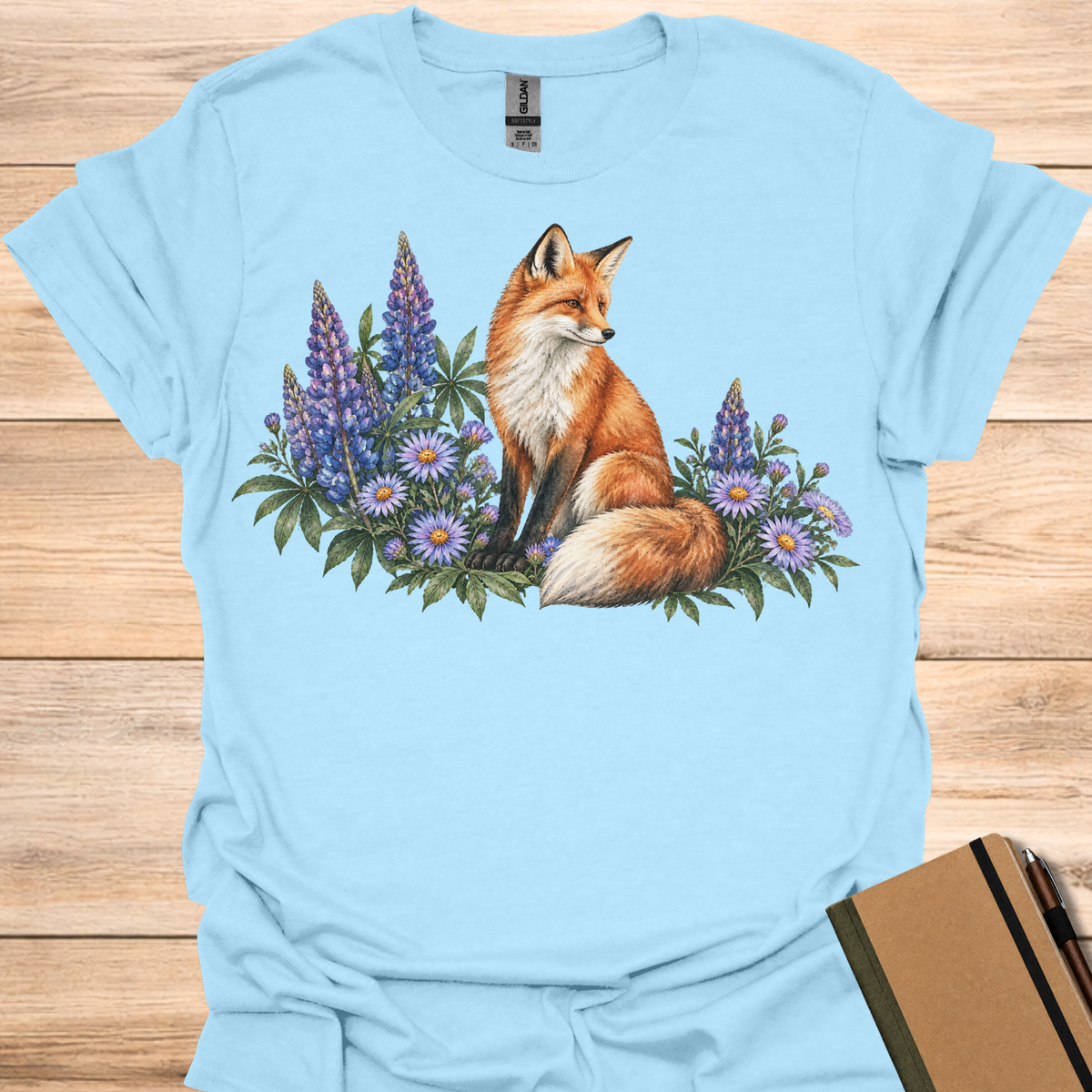 Red Fox Lupine & Aster Watercolor - Light Blue
