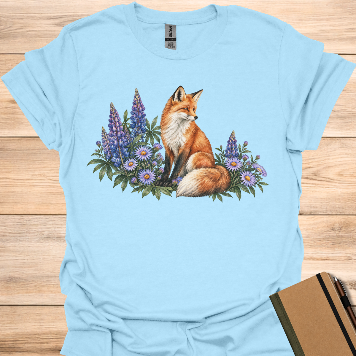 Red Fox Lupine & Aster Watercolor - Light Blue