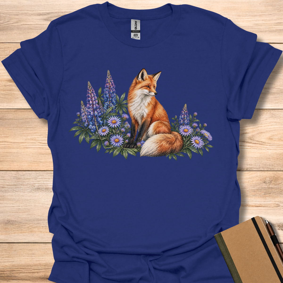 Red Fox Lupine & Aster Watercolor - Navy