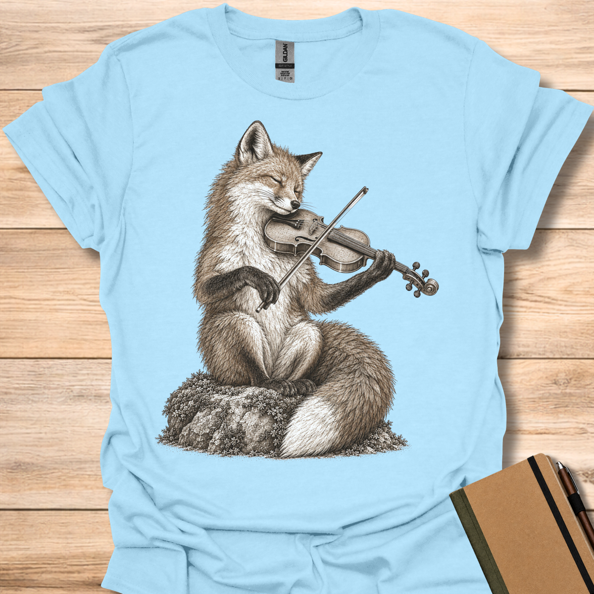 Red Fox On Violin - Light Blue