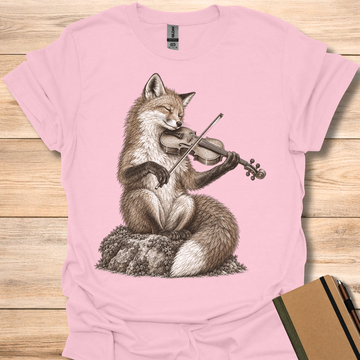Red Fox On Violin - Light Pink