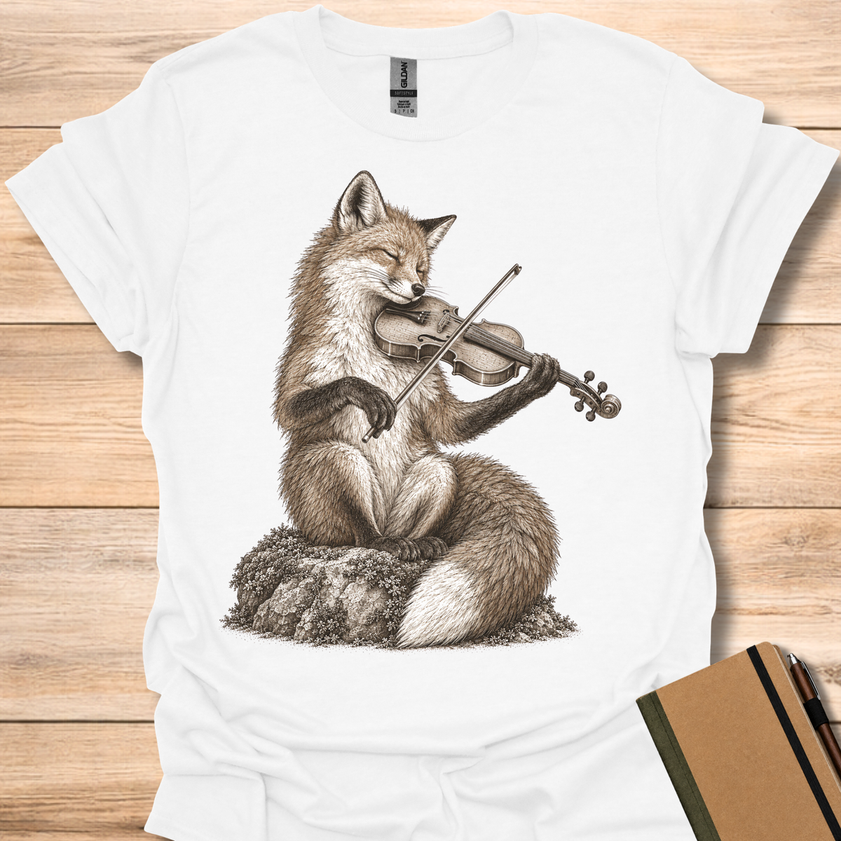 Red Fox On Violin - White