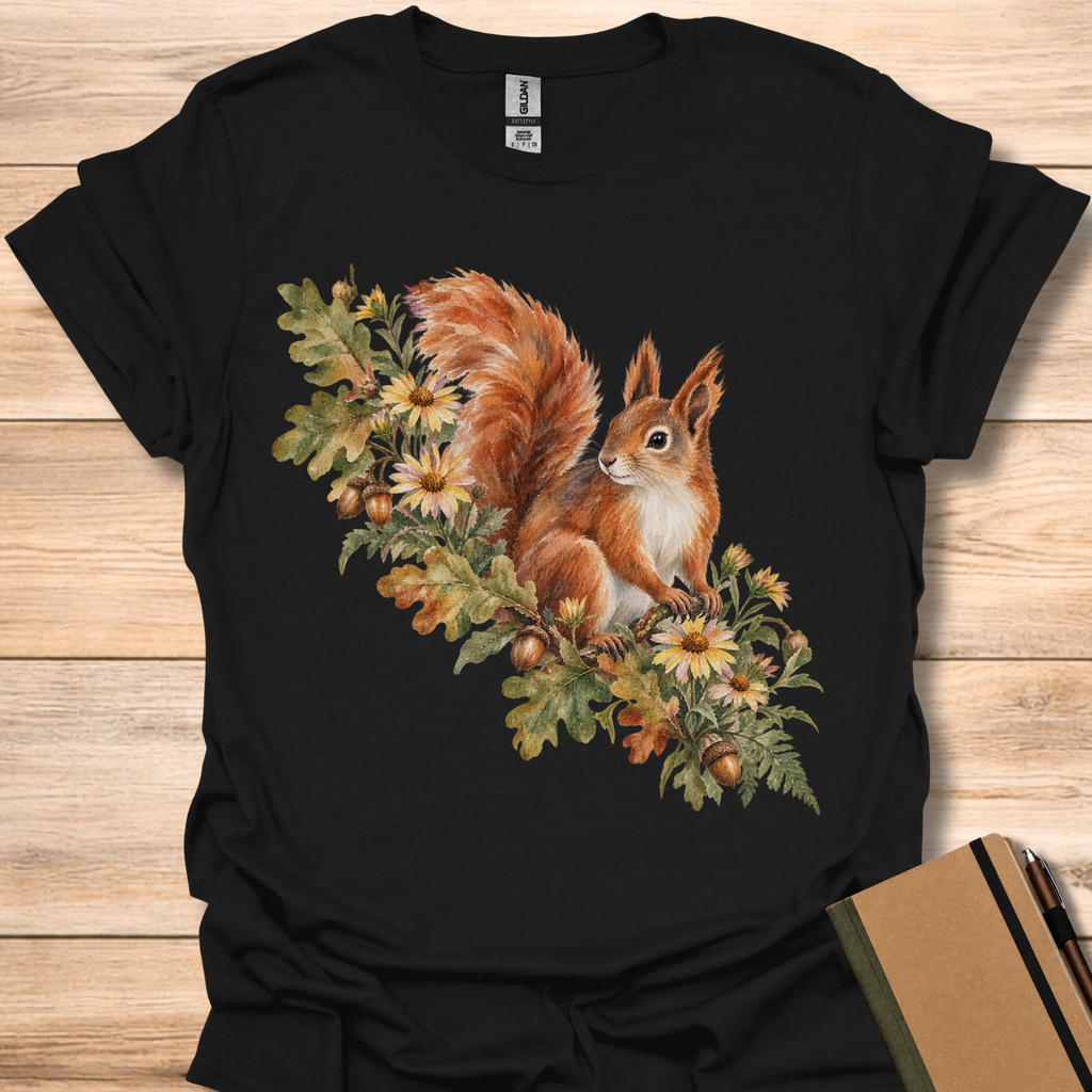 Red Squirrel Oak & Aster Watercolor - Black