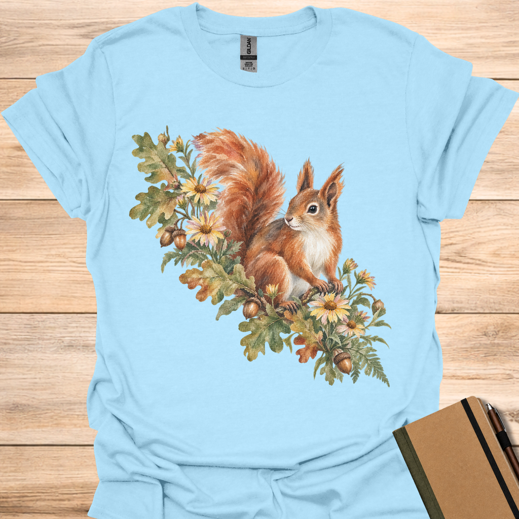 Red Squirrel Oak & Aster Watercolor - Light Blue
