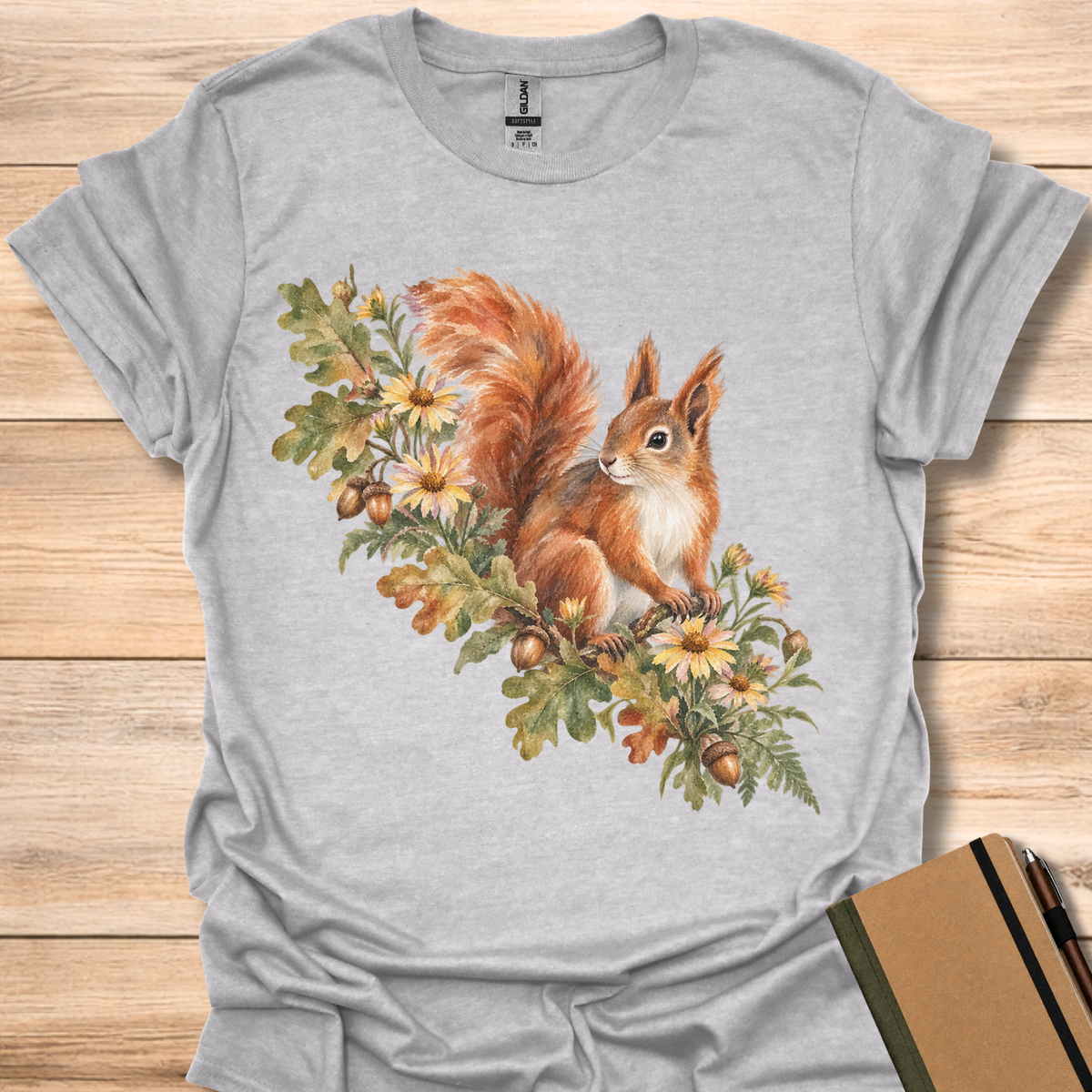 Red Squirrel Oak & Aster Watercolor - Sport Grey