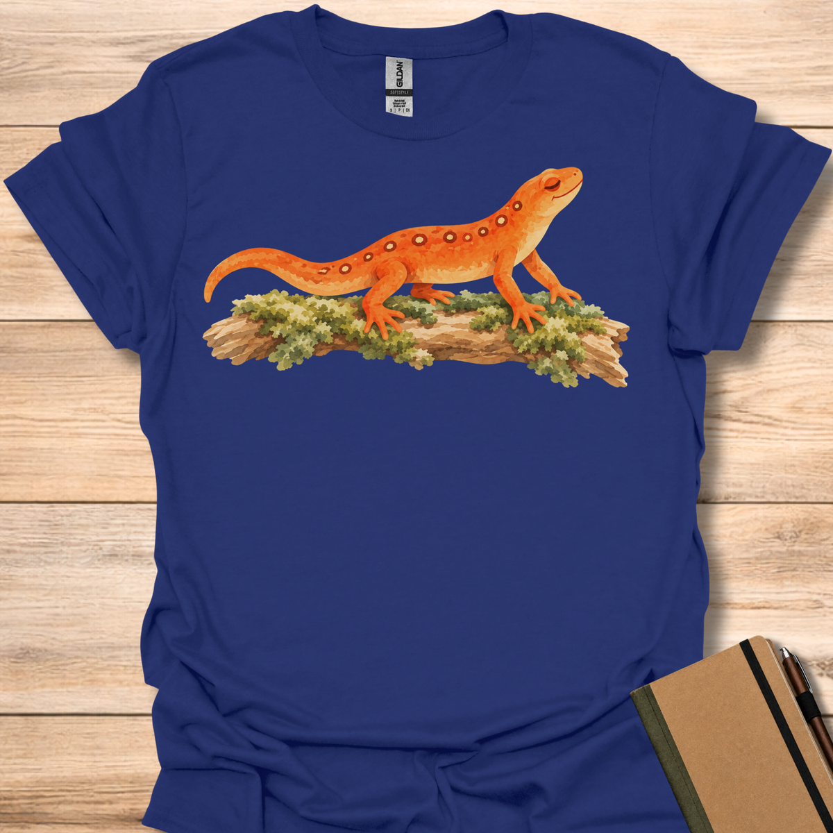 Serene Orange Newt On Mossy Log - Navy