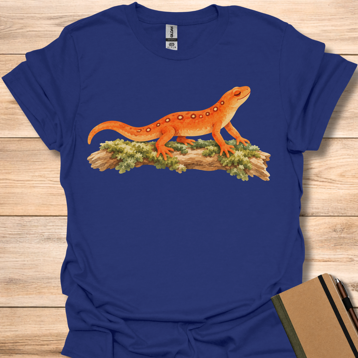 Serene Orange Newt On Mossy Log - Navy