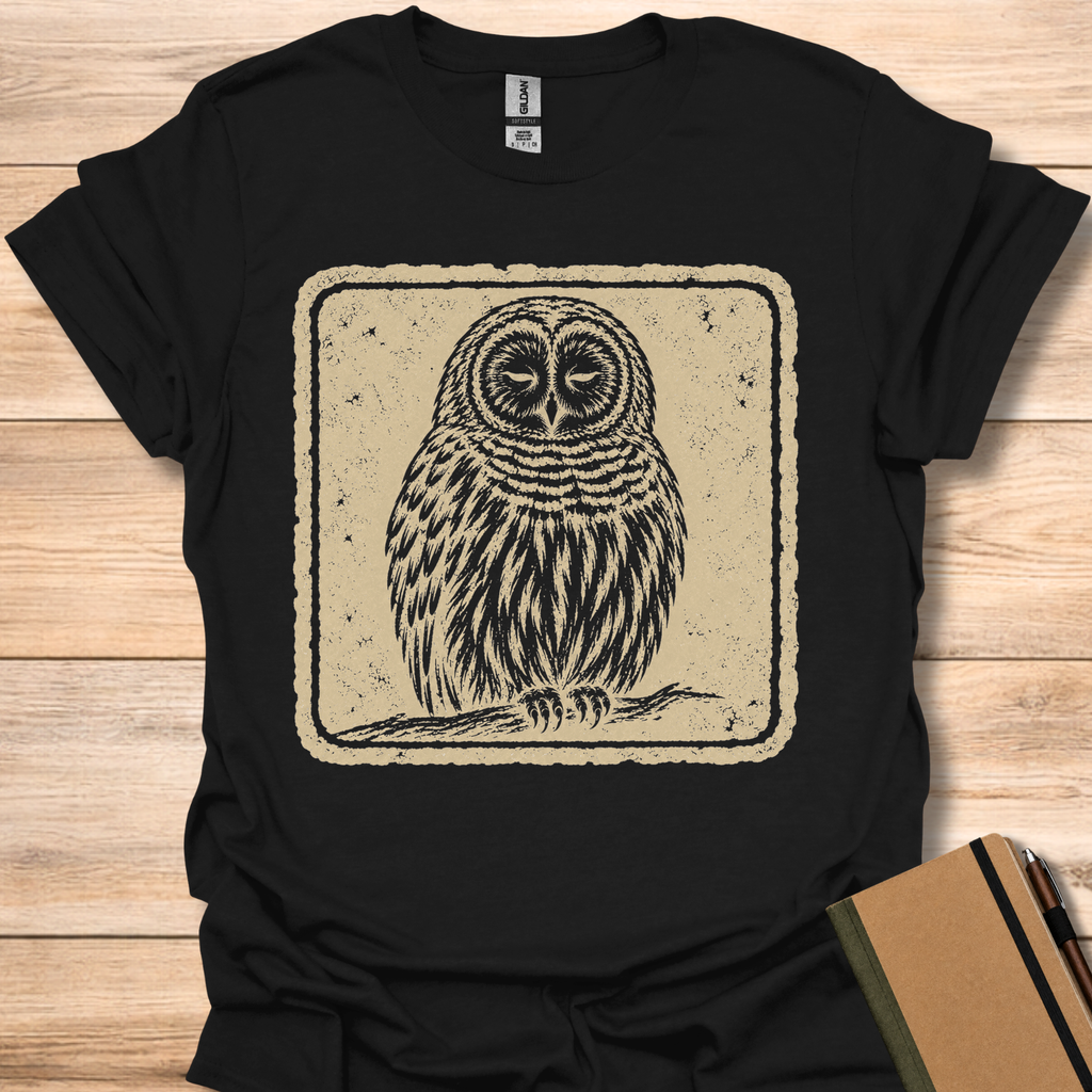 Sleeping Barred Owl Japanese Stamp - Black