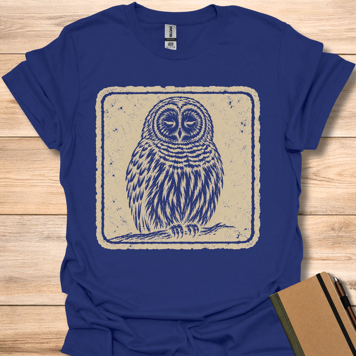 Sleeping Barred Owl Japanese Stamp - Navy