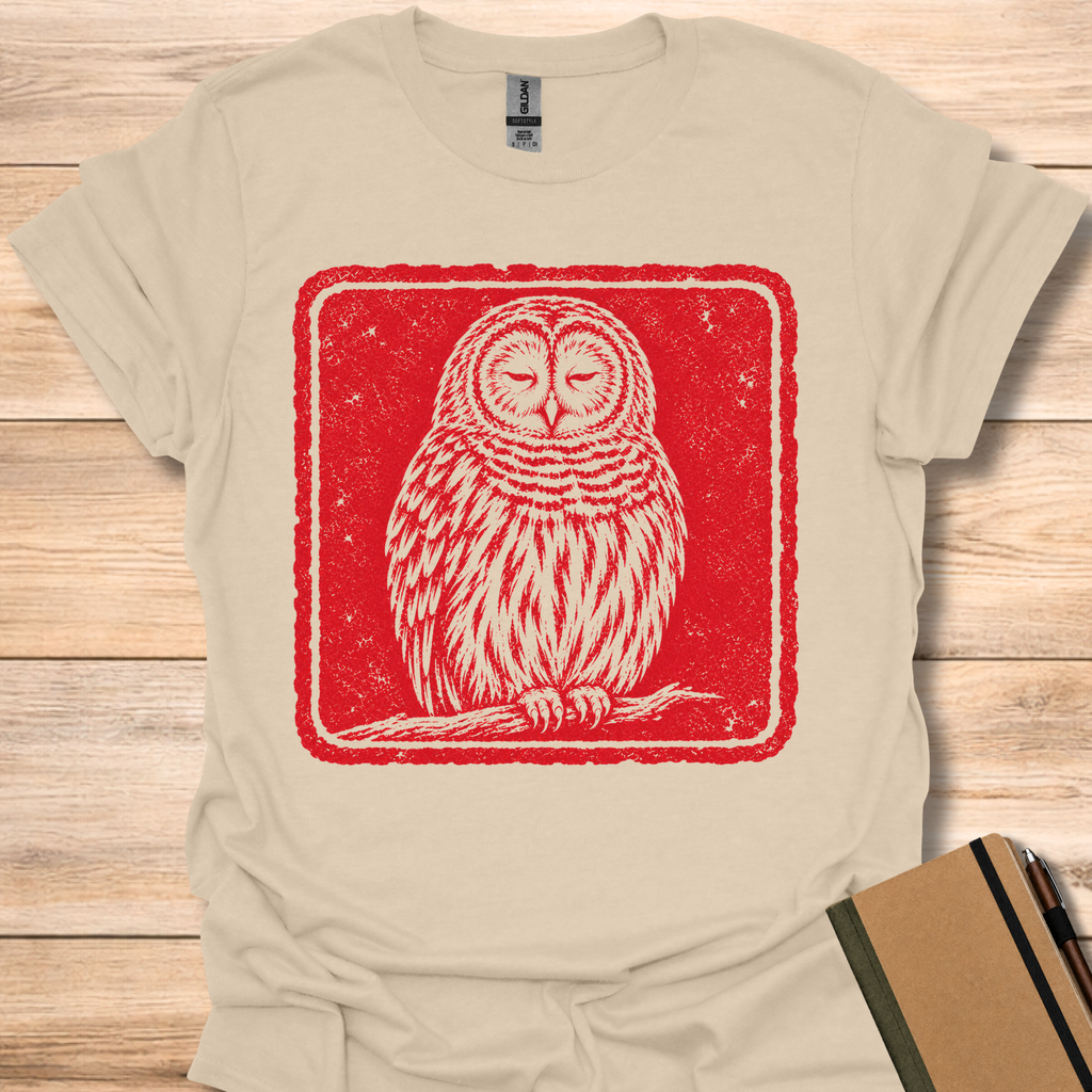Sleeping Barred Owl Japanese Stamp - Sand