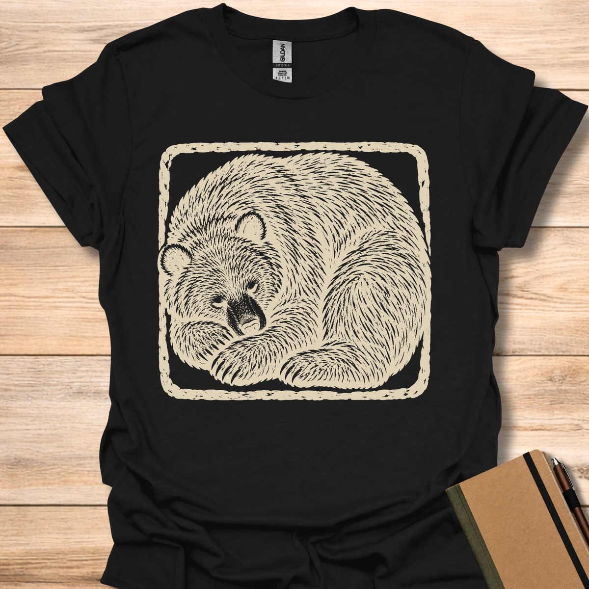 Sleeping Black Bear Japanese Stamp - Black