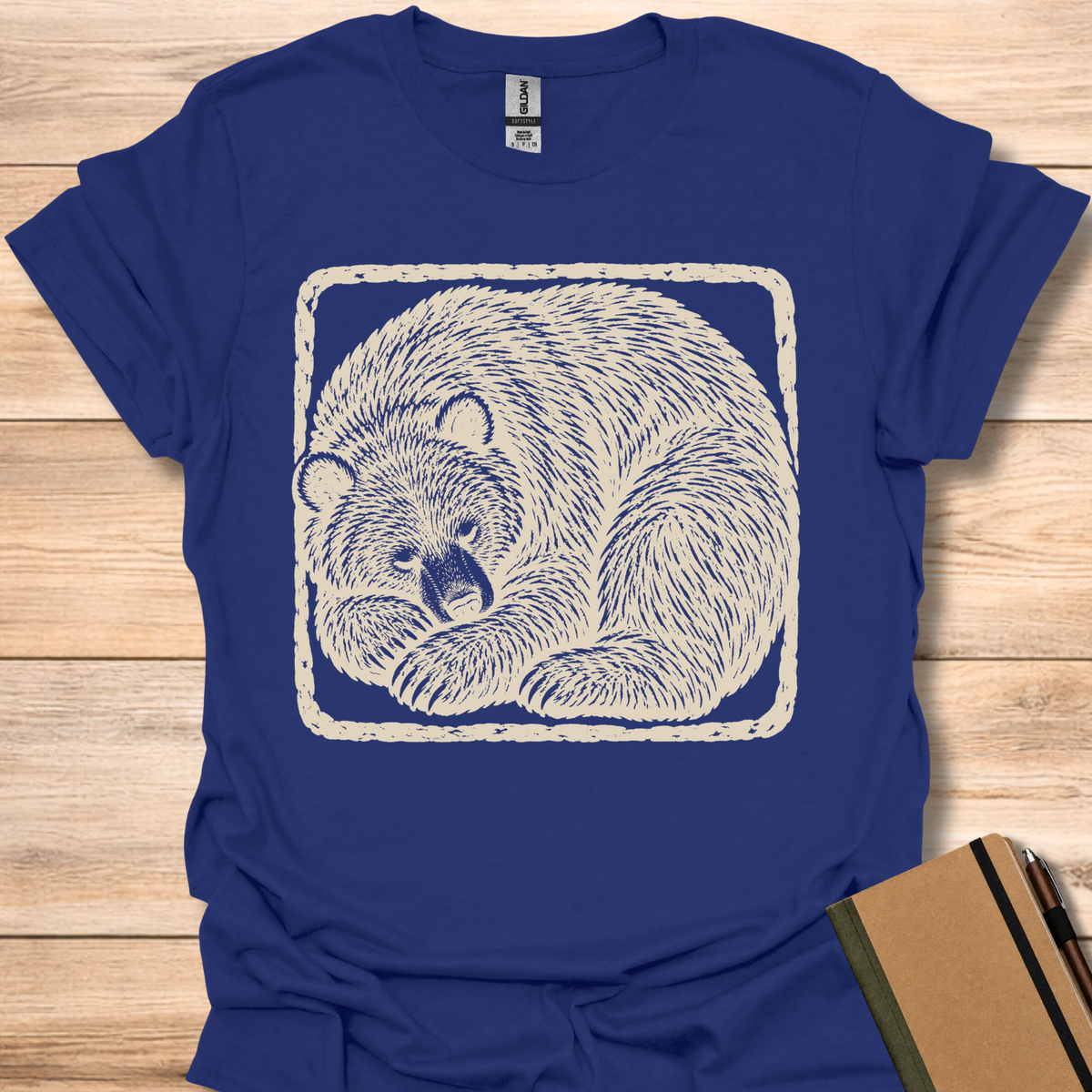 Sleeping Black Bear Japanese Stamp - Navy