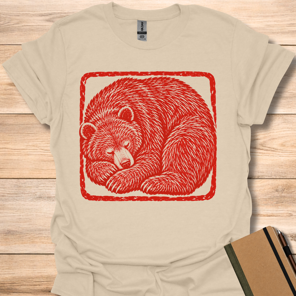 Sleeping Black Bear Japanese Stamp - Sand