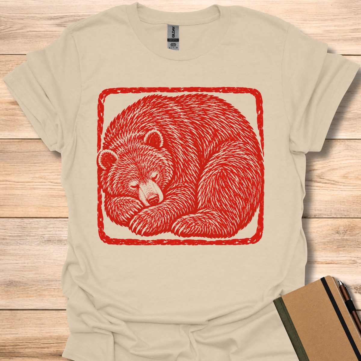 Sleeping Black Bear Japanese Stamp - Sand