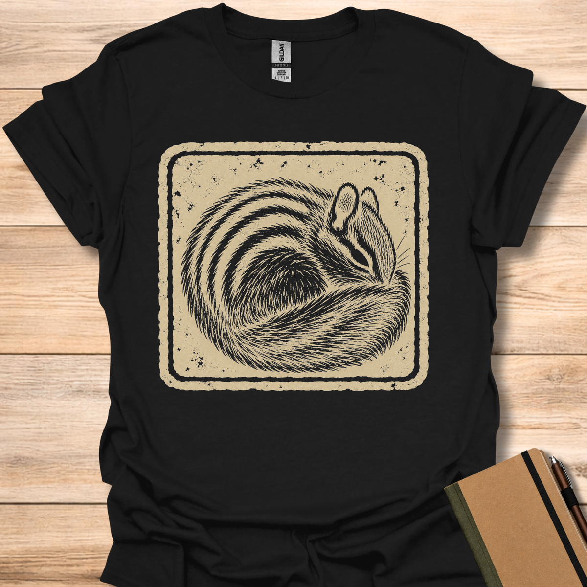 Sleeping Chipmunk Japanese Stamp - Black