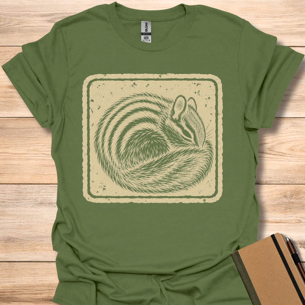 Sleeping Chipmunk Japanese Stamp - Military Green