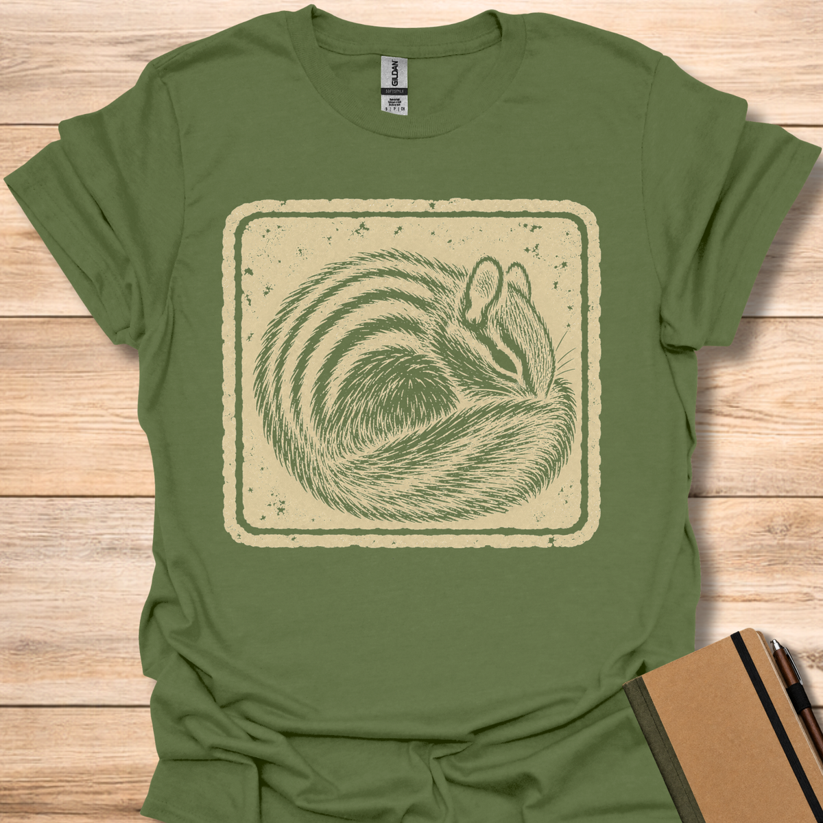 Sleeping Chipmunk Japanese Stamp - Military Green